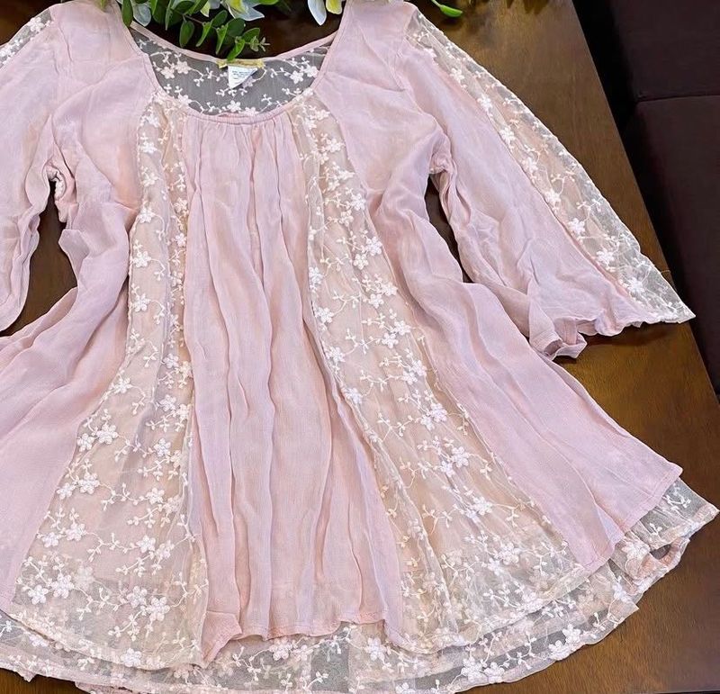 Pink Lace Trimmed Top