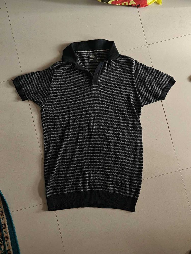 Black Striped Men Polo T-shirt