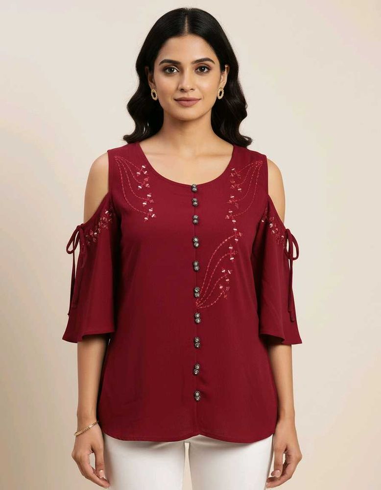 Maroon Cold Shoulder Top