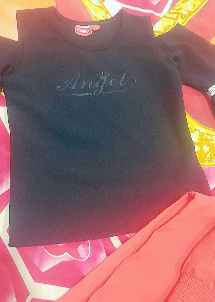 Black &#39;Angel&#39; Cold Shoulder Top