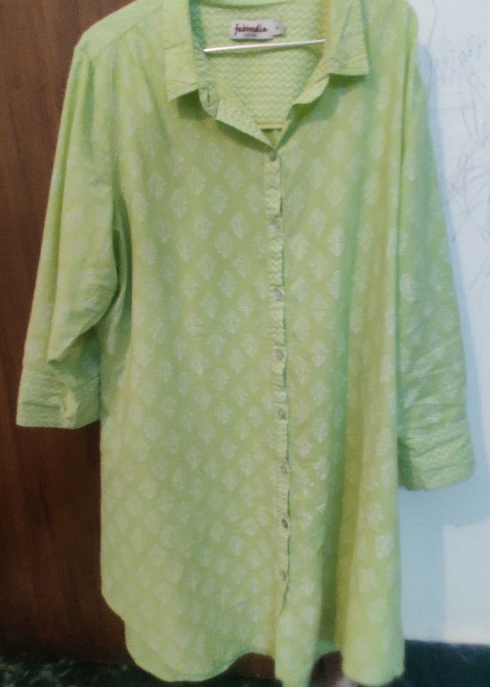 Fabindia Green Printed Tunic Shirt