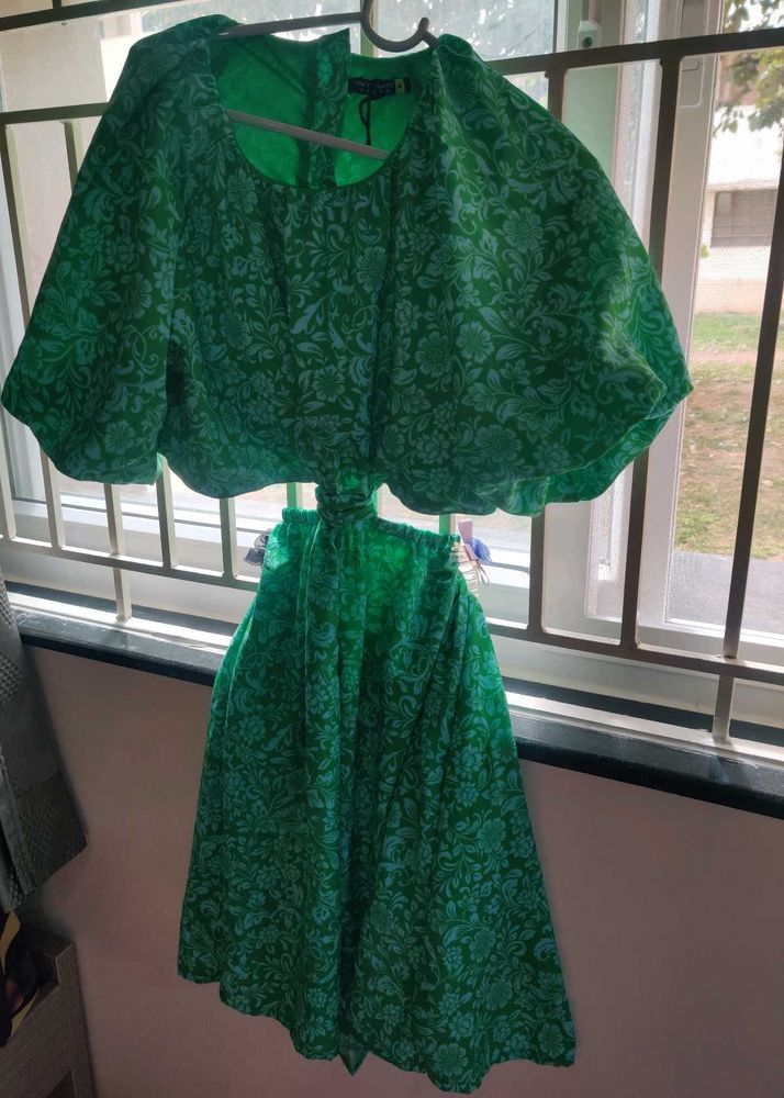 Green Floral Cutout Dress