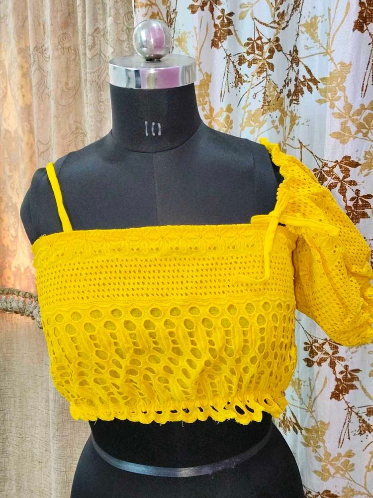 Yellow Lace Crop Top