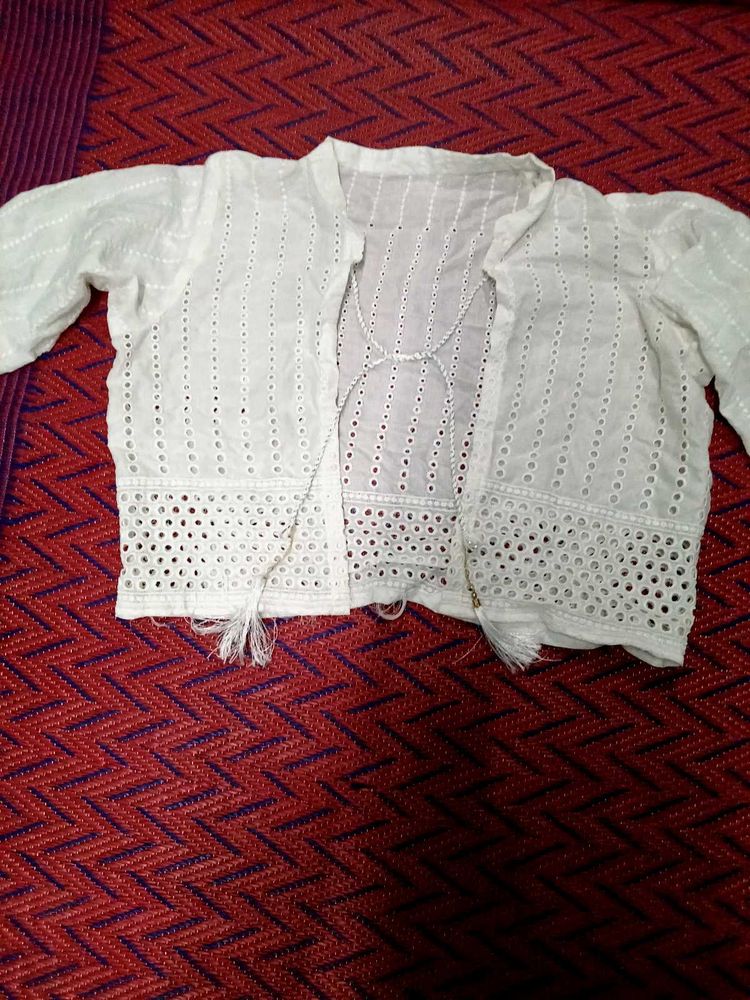 White Embroidered Cotton Shrug