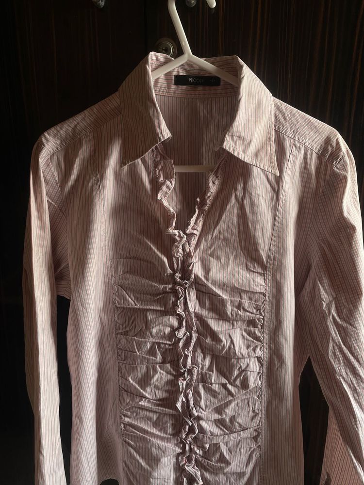 Nicole Pink &amp; Grey Striped Long-Sleeve Shirt