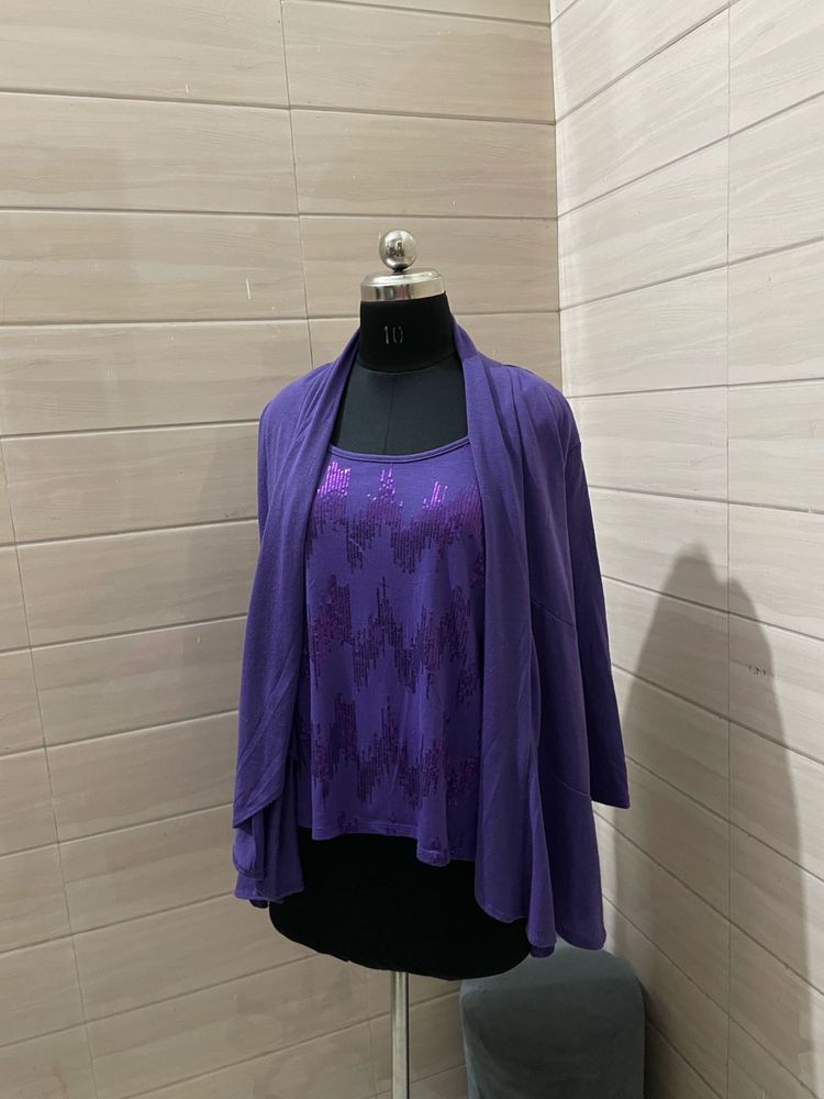 Oversized Purple Top &amp; Cardigan Set