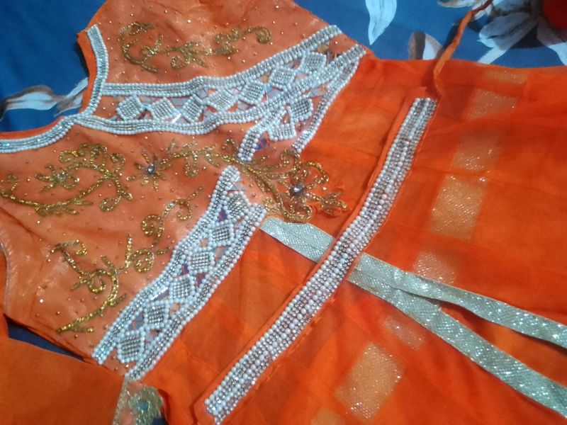 Vibrant Orange Embroidered Anarkali Dress