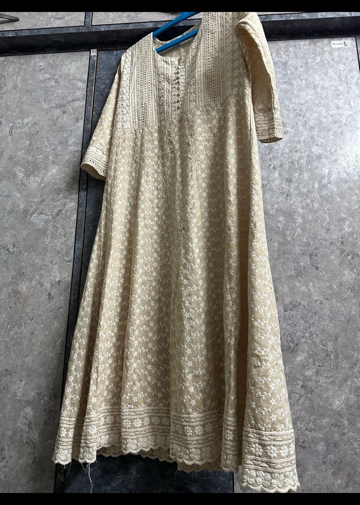 Chiku Colour Pure Chikankari Kurti Gown .