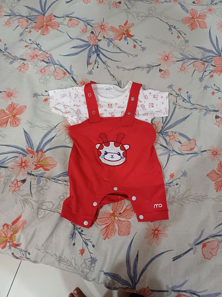 Red Half Jumpsuit For Baby Under Age Of 6months