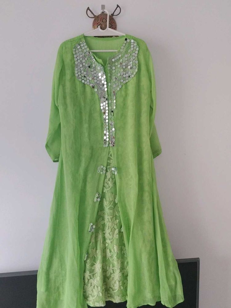 Lime Green Embellished Kurta