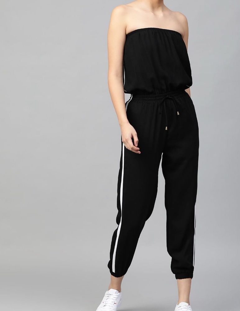 Black Strapless Jumpsuit with White Stripe