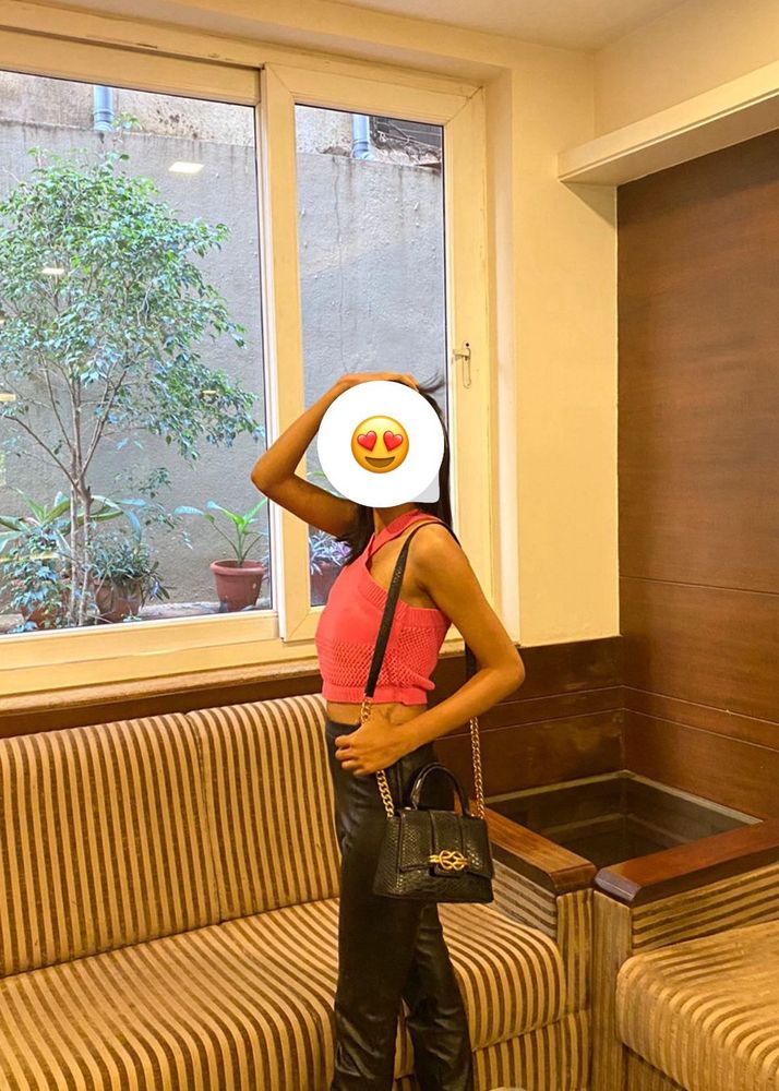 Black Faux Leather High/mid -Waist Pants