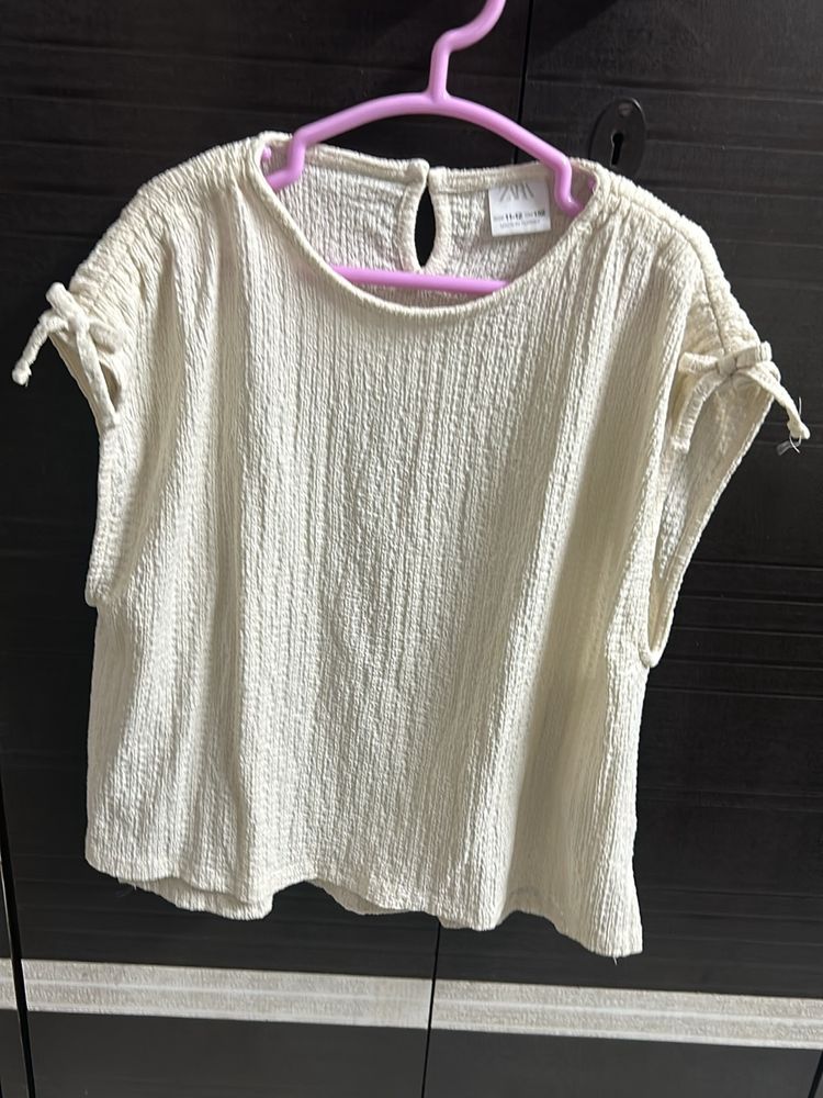Zara Textured Tie Sleeve Top