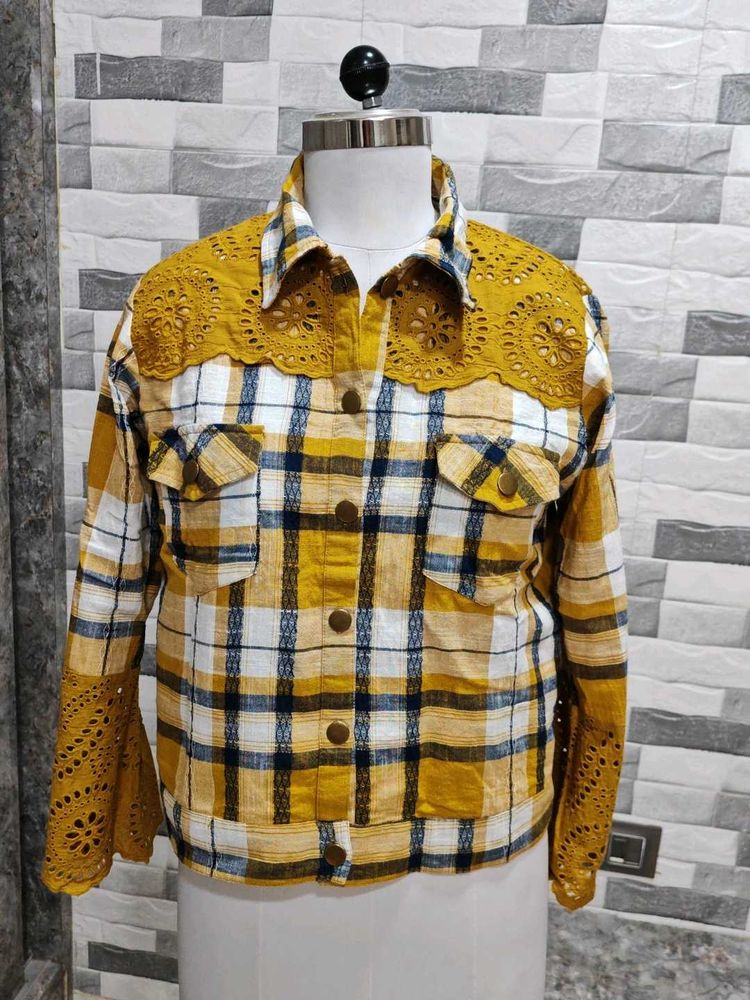 Yellow Plaid Lace Detail Shirt