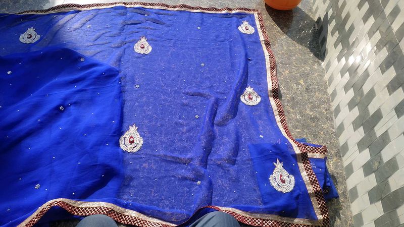 Navy blue embroidered saree