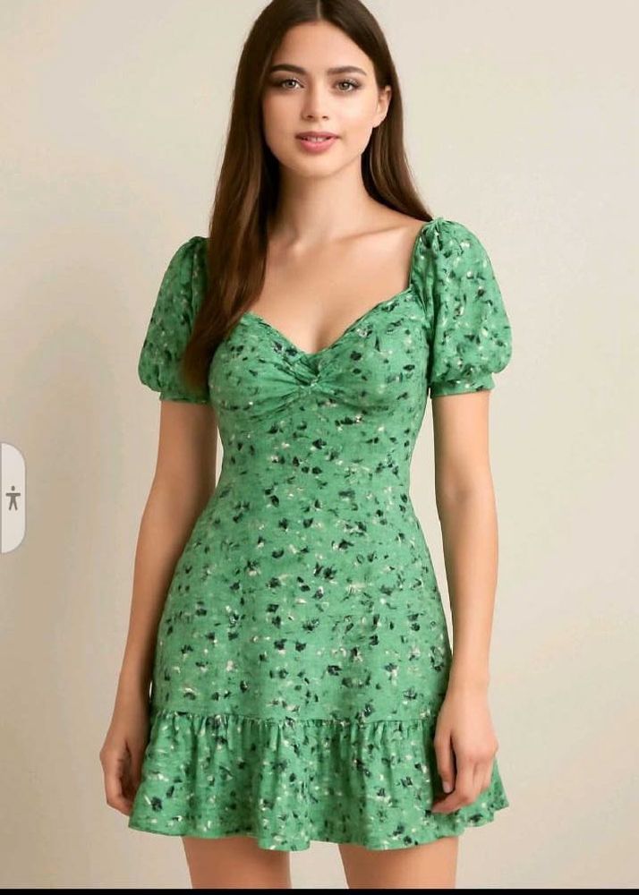 Green Floral Print Mini Dress🫶🏻🥹