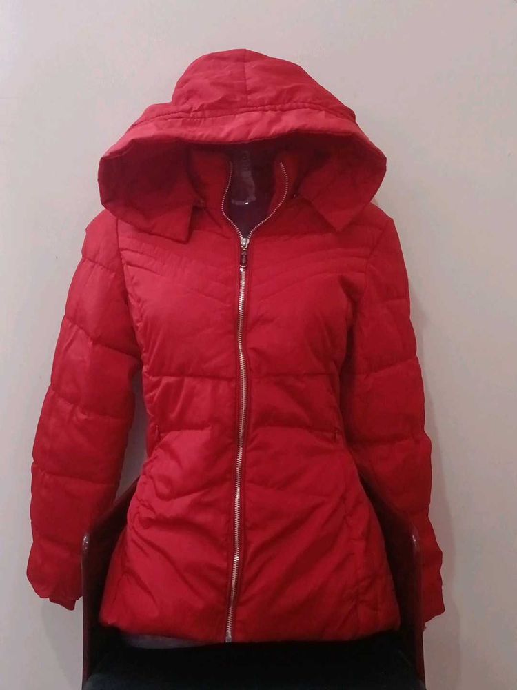 Red Puffer Hooded Jacket
