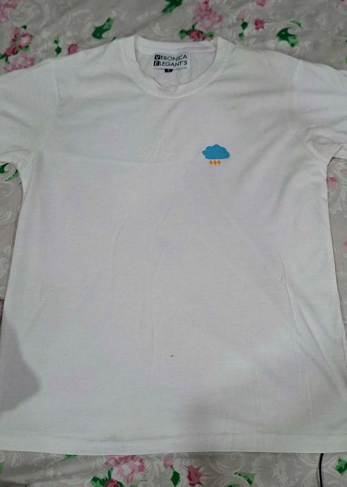 White T-Shirt with Cloud Design