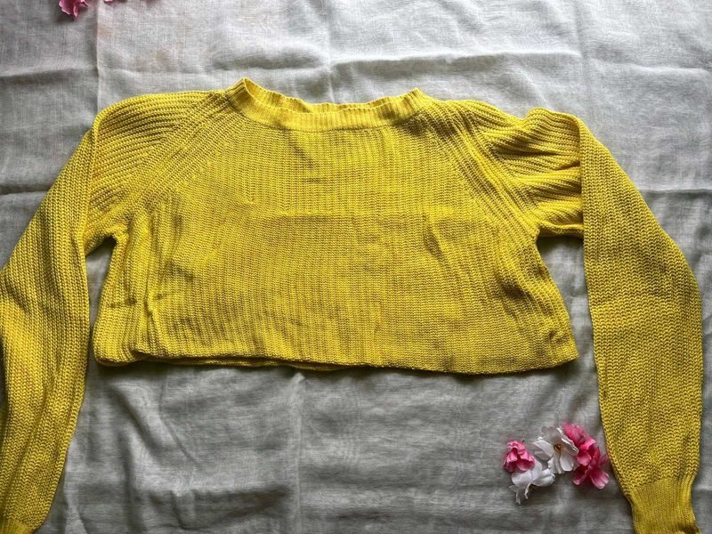 Yellow Knit Crop Sweater