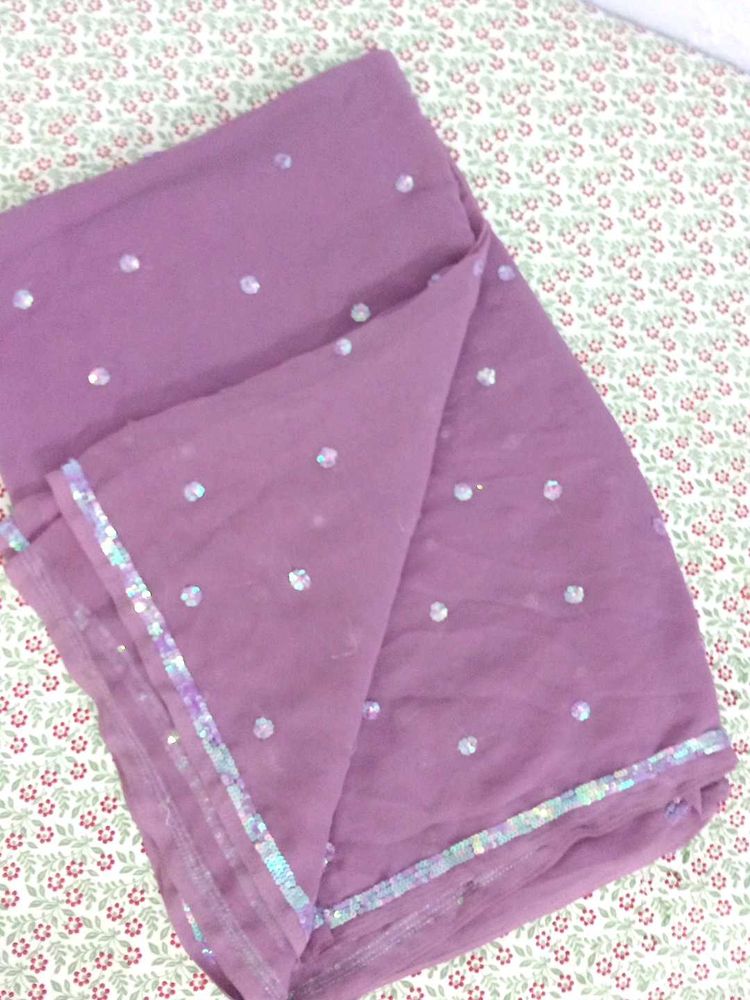 ✨ Lavender Georgette Saree with Shimmering Sequins