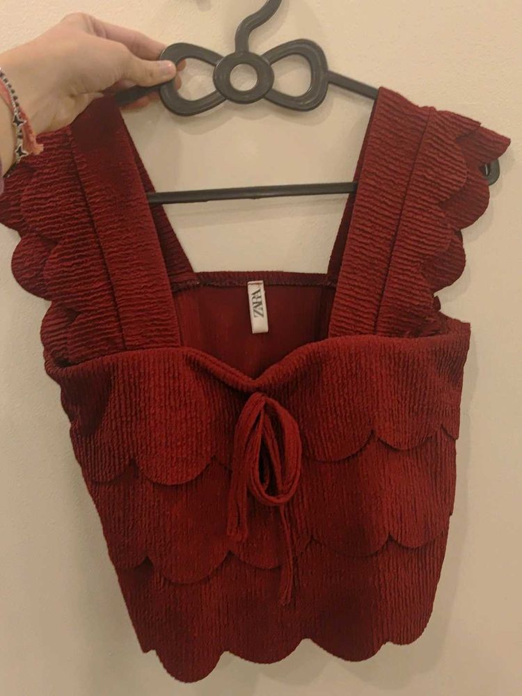 Zara Burgundy Crop Top