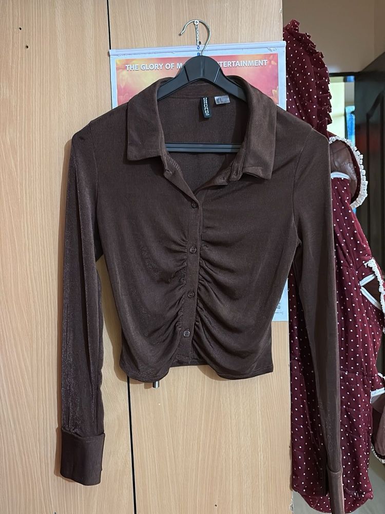 Brown Button-Down Top