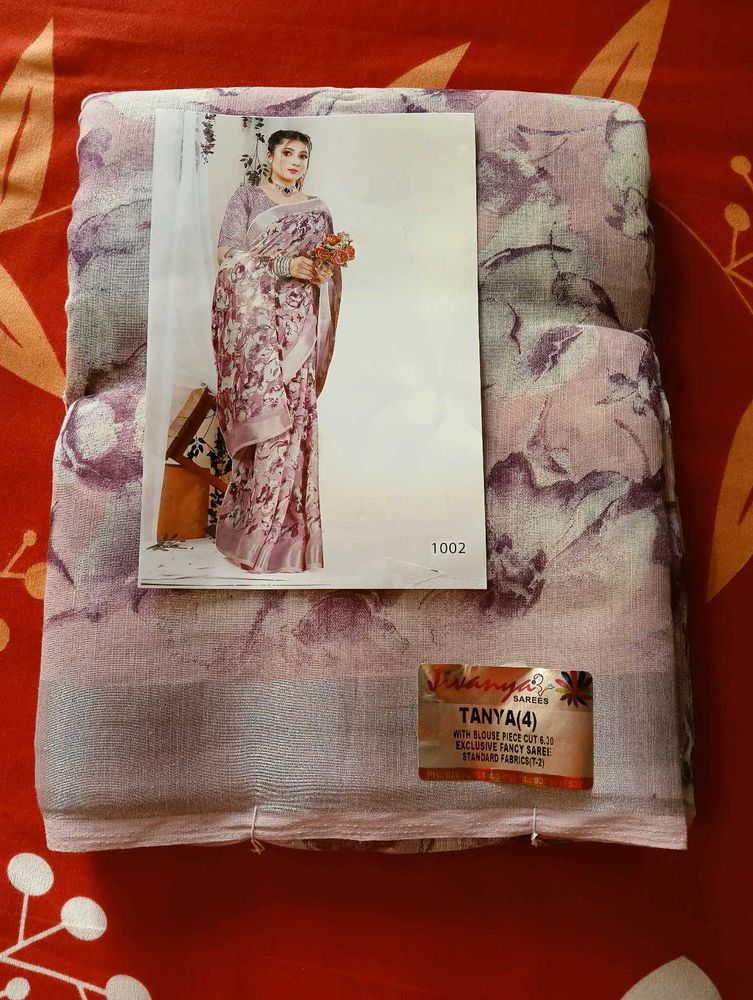Soft Cotton Purple Saree With Blouse
