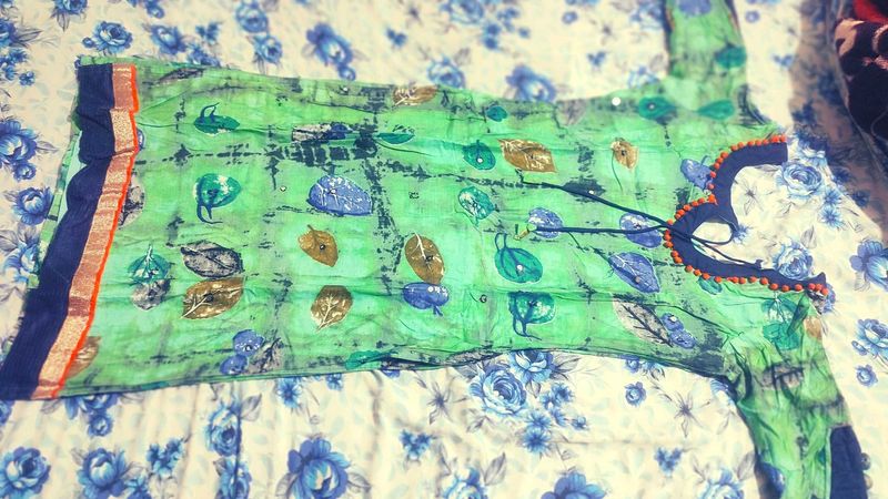 Cotton Kurta with Unique Neck,Hands. Free EarStuds