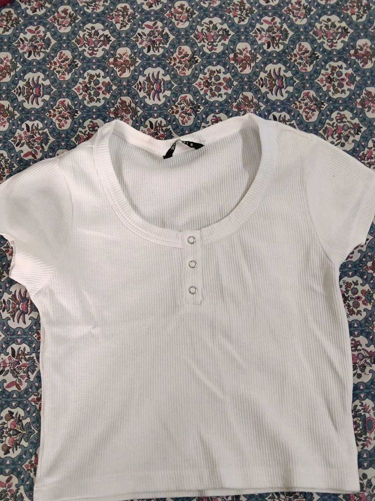 White Ribbed Crop Top