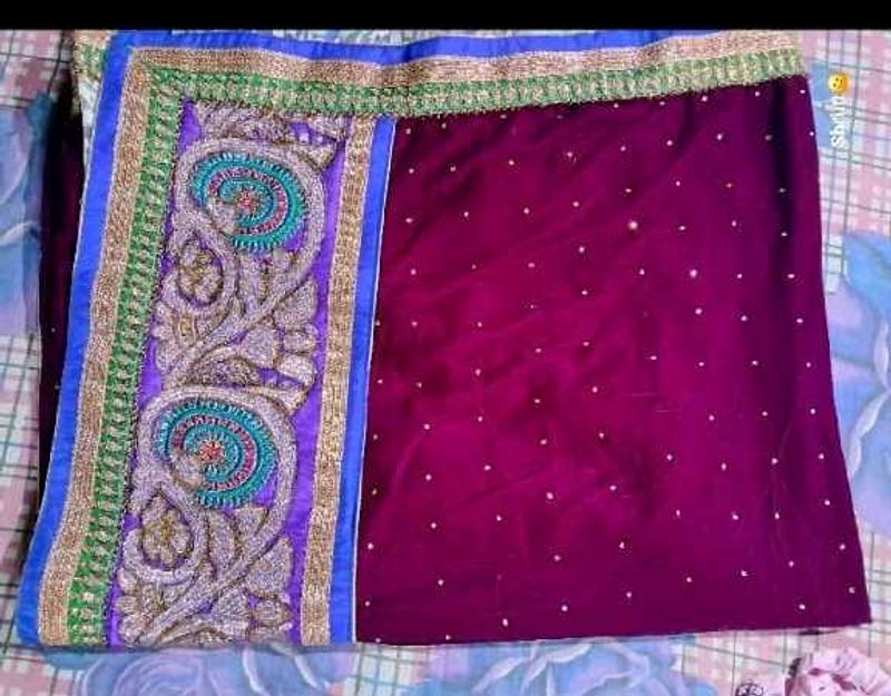 Purple And White Mixed Velvet Saree