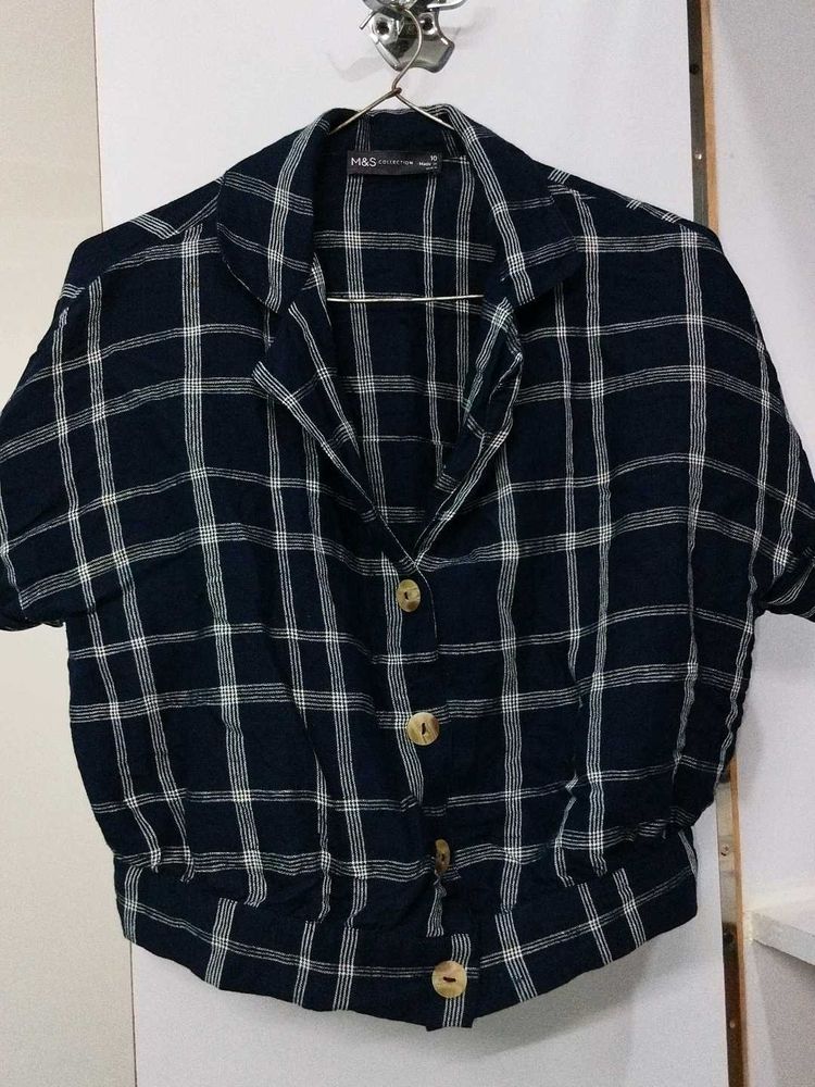 Checked Button-Up Korean Top