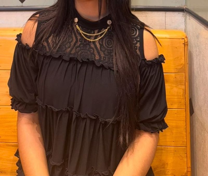 Black Top With Lace Design