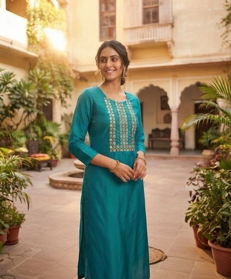 Elegant Teal Embellished Kurta for Sale 💥
