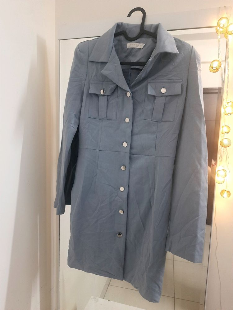 Powder Blue Korean Dress With Shoulder Pads