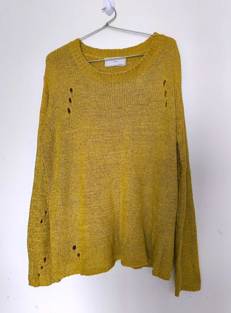 Distressed Mustard Yellow Knit Sweater