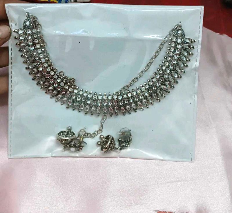 Silver Tone Necklace &amp; Earring Set