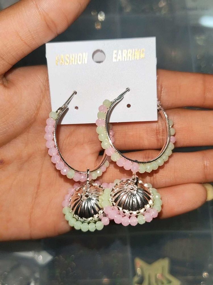 Prrettiest Jhumka With Pink And Green Colour 💚