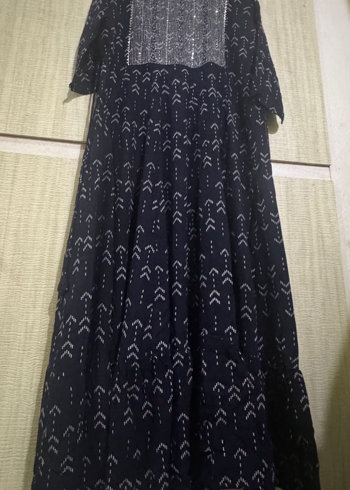 Elegant Navy Blue Printed Kurta