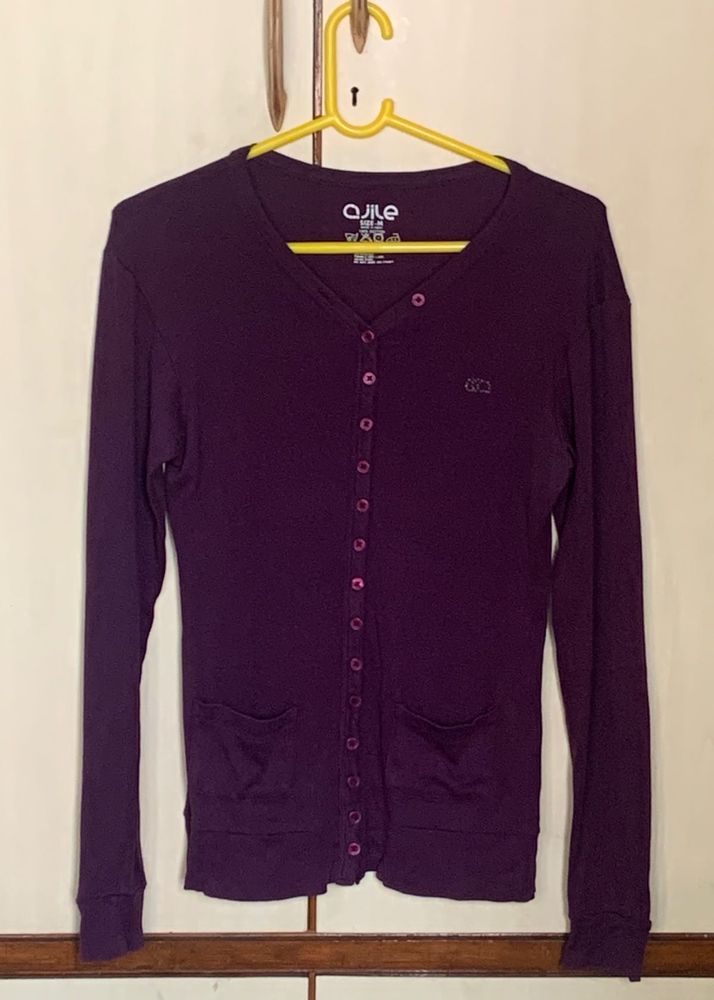 100% Cotton Purple Full Sleeves V Neck Top