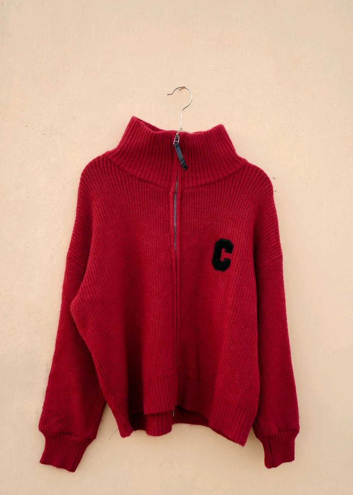 Red Zip-Up Sweater