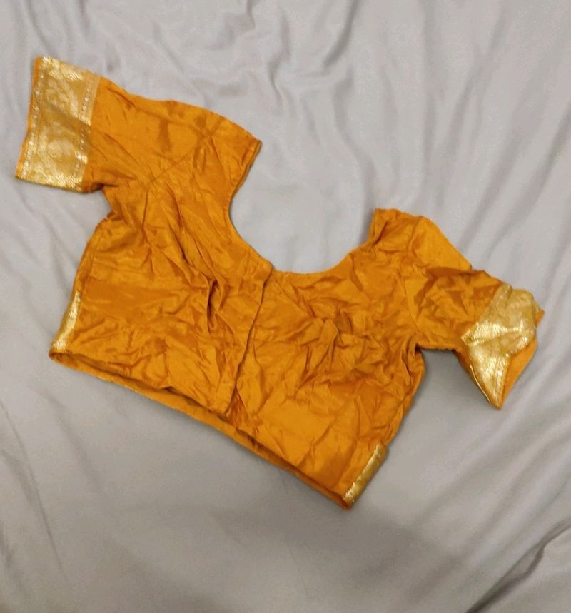 Orange Blouse Short Sleeves With Golden Border🧡💛