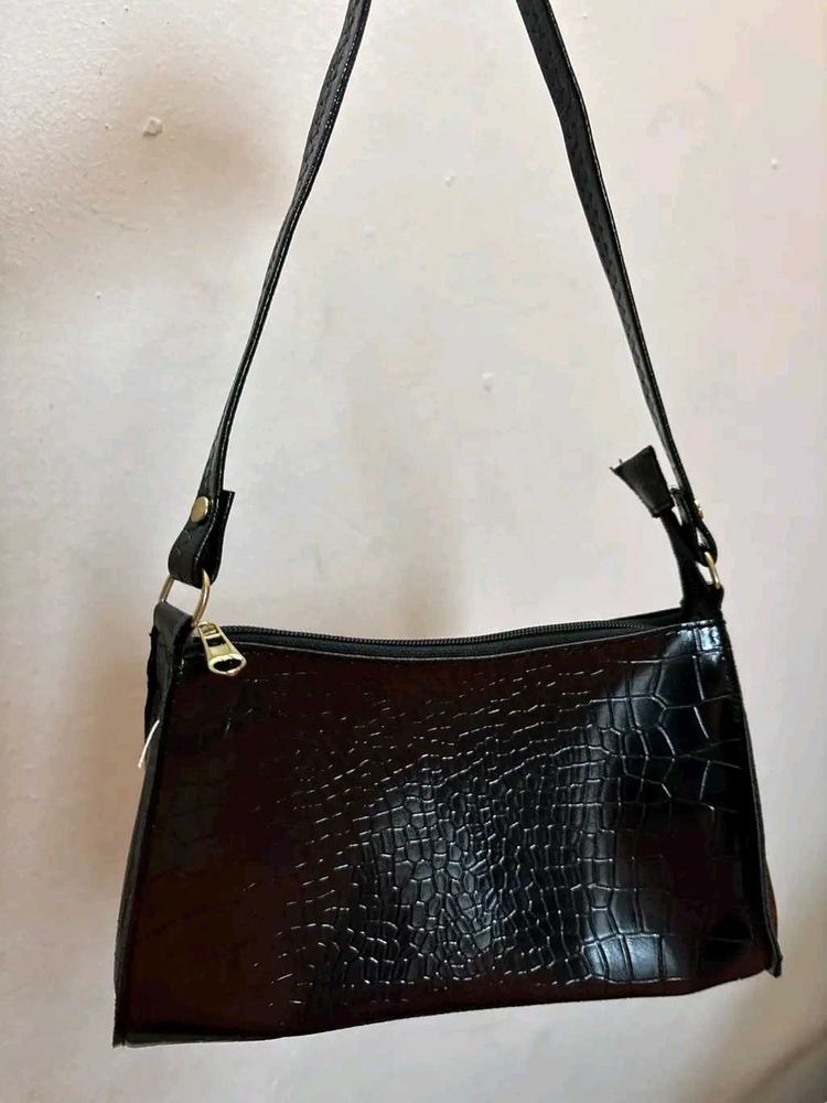Black Croc Shoulder Bag