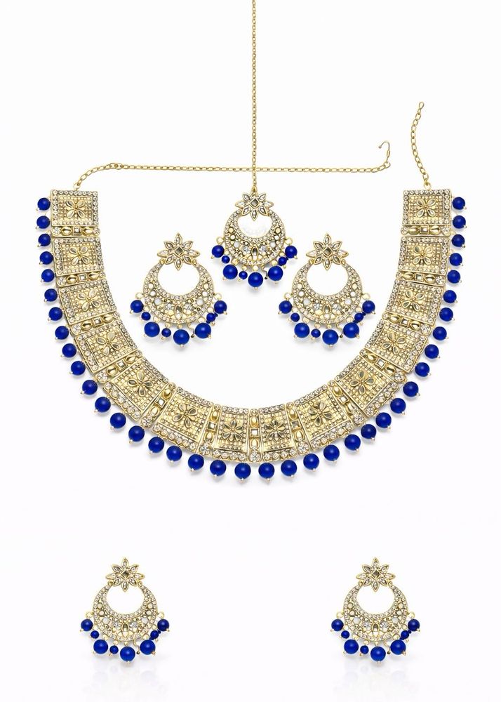 Gold Plated Blue Kundan Jewellery Set for Women