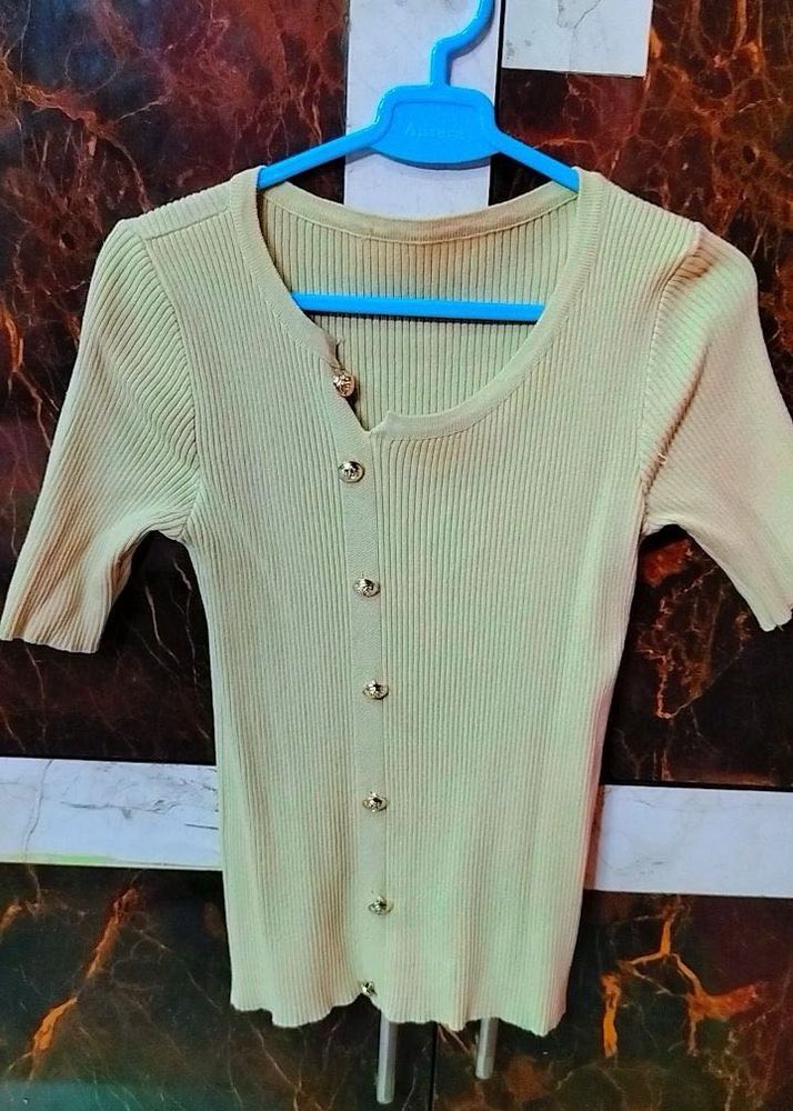 Ribbed Button-Down Top