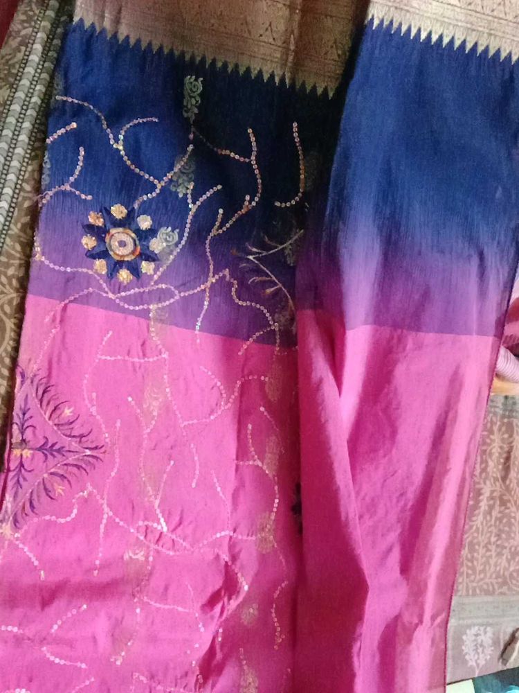 Elegant Pink &amp; Blue Saree
