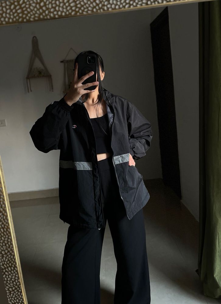 CHAMPION BLACK HOODED WINDBREAKER ZIPPER JACKET