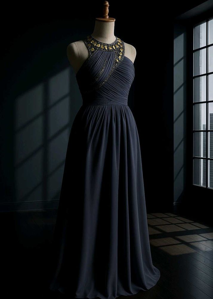 Elegant Navy Halter Gown