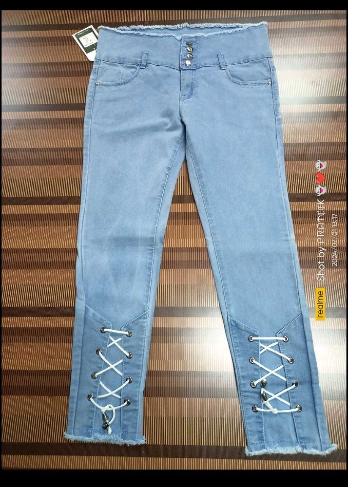 Stylish Lace-Up Detail Jeans