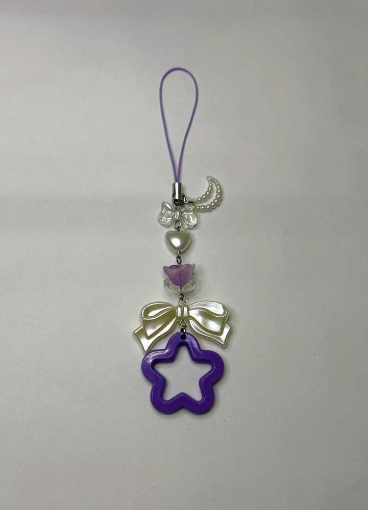 💜 Purple Star Moon Floral Phone Charm with Bows ✨
