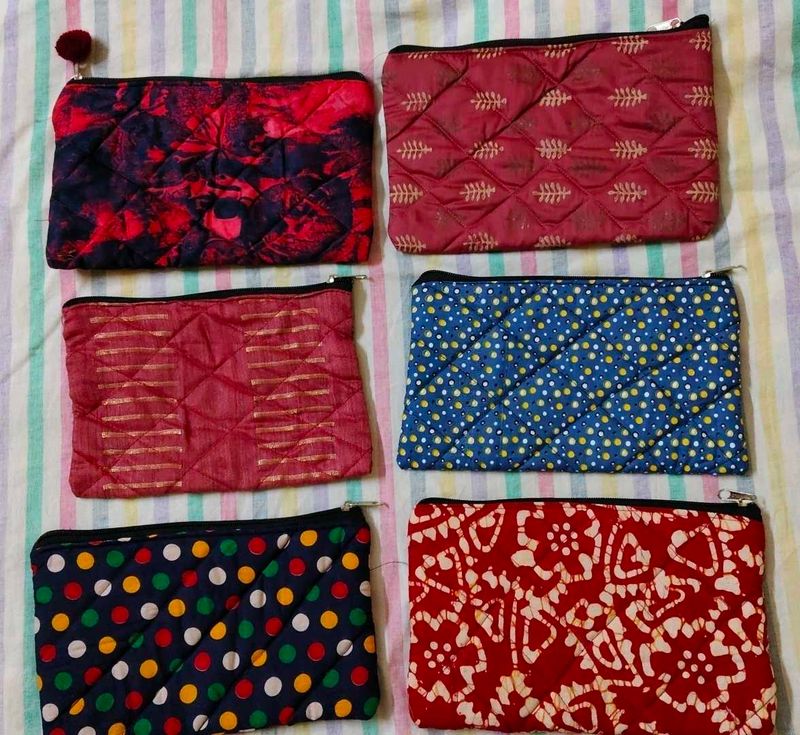 Multicolor Quilted Pouches - Set of 6